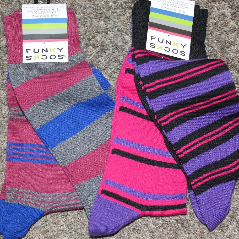NWT Lot 2 Funky Socks stripes Multicolor 4 pair